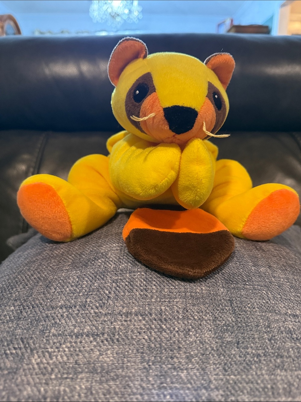 Vintage Ty Yellow and Orange Rusty the Raccoon Pillow Pet with Brown Accents